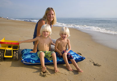 Mom and Twins at Beach